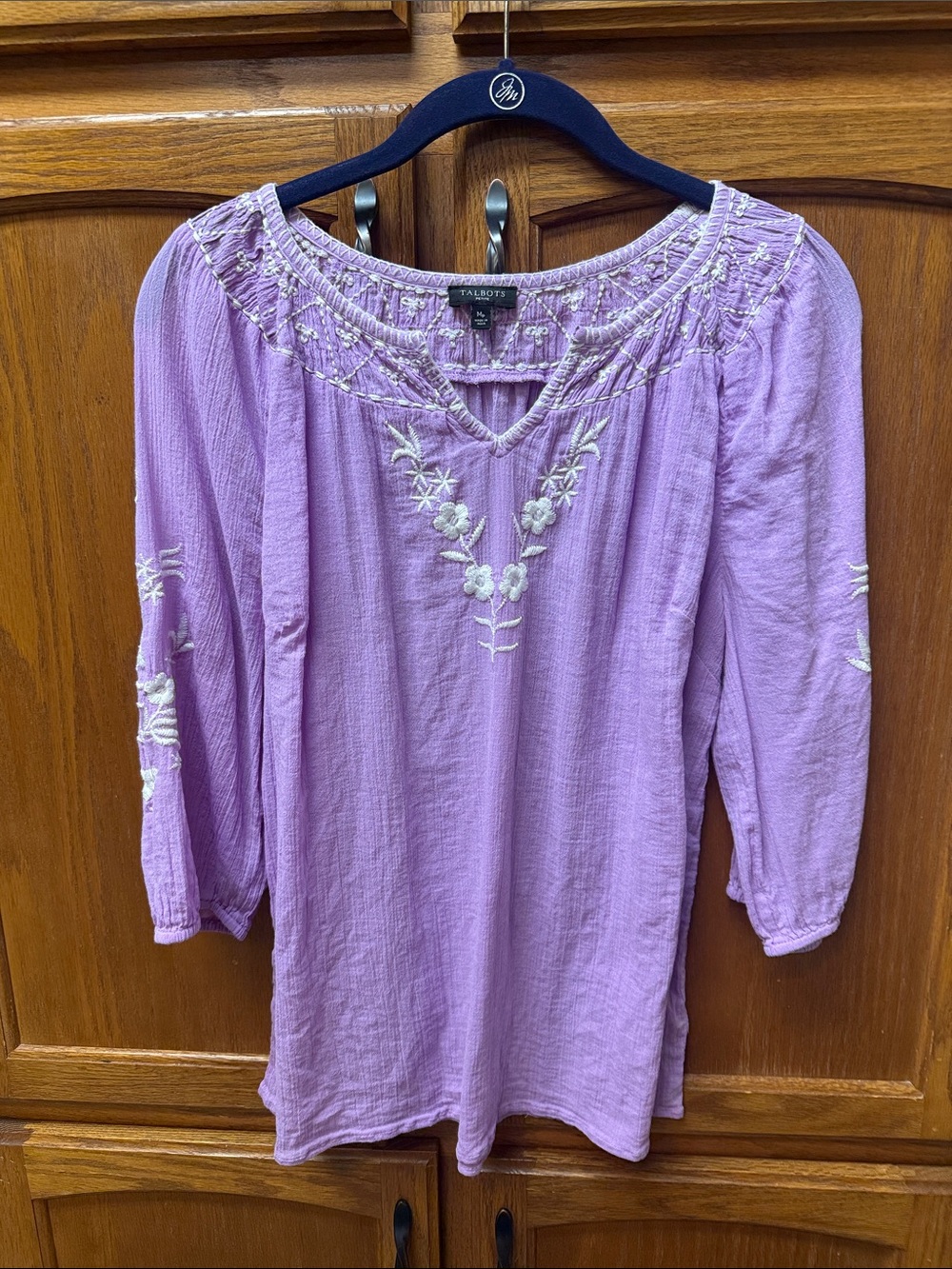 Talbots Lavender Floral Embroidered Peasant Tunic